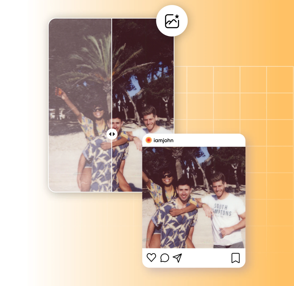Picsart AI photo restoration before and after comparison