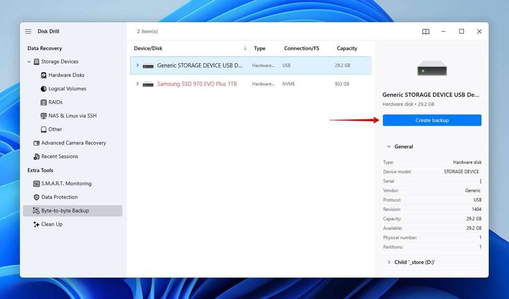Disk Drill's backup interface
