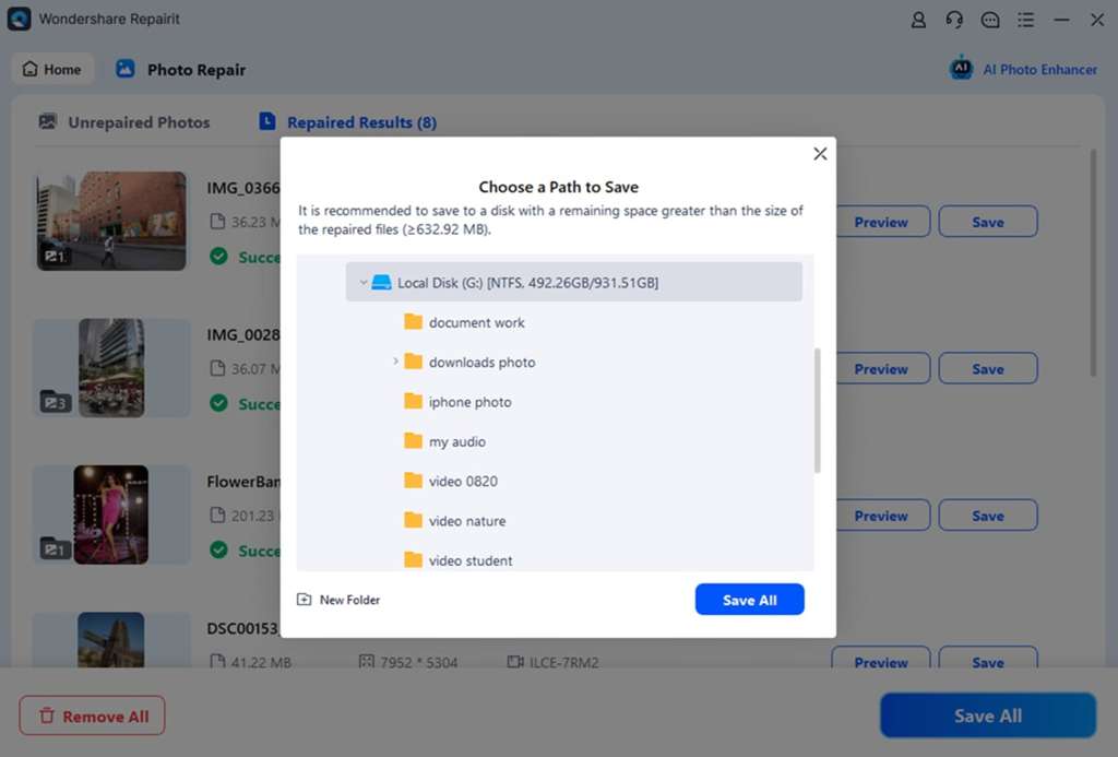 Save the repaired RAW file