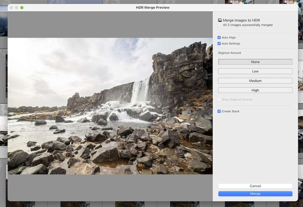 Adobe Lightroom Classic HDR Merge Preview interface