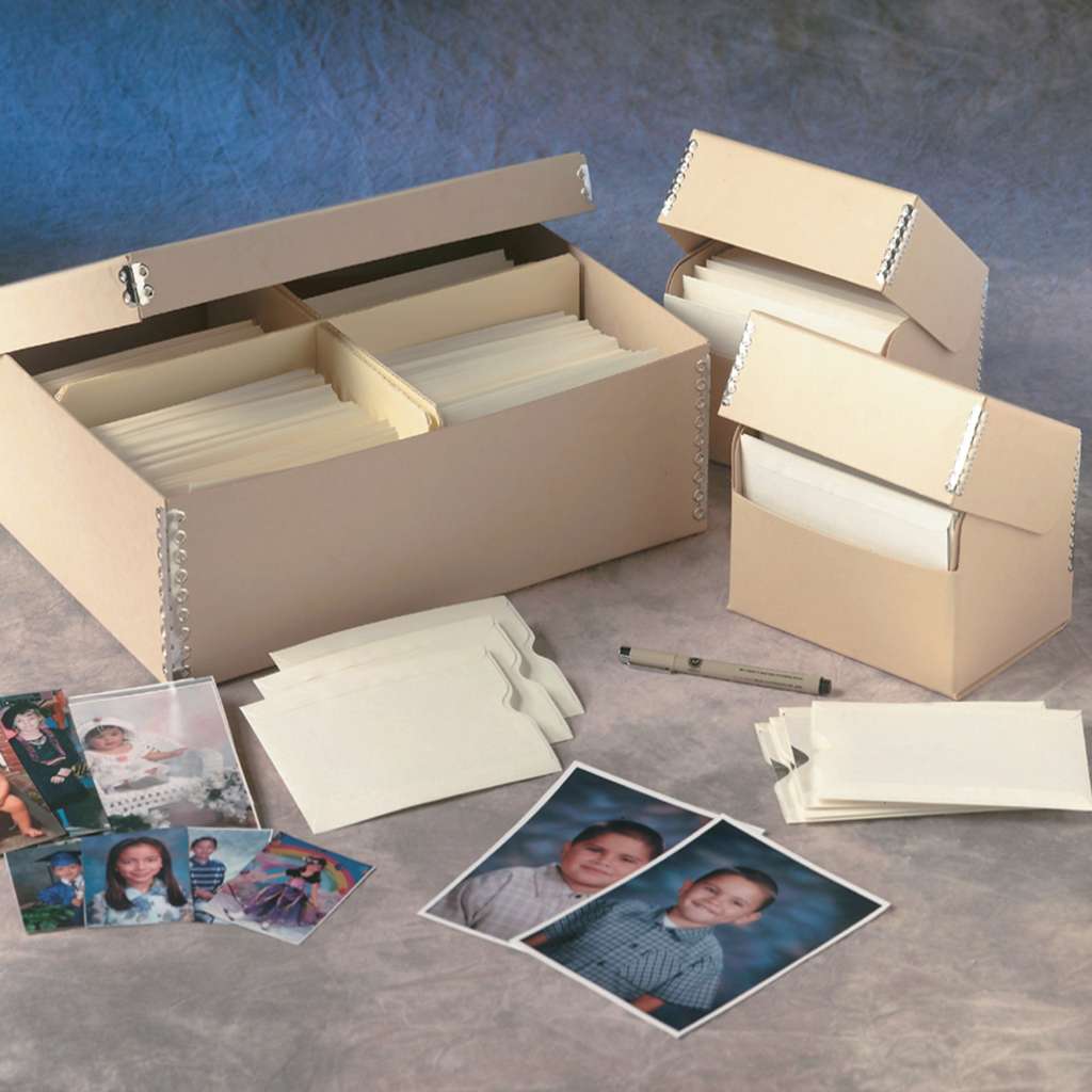 Archival storage boxes and sleeves for photos
