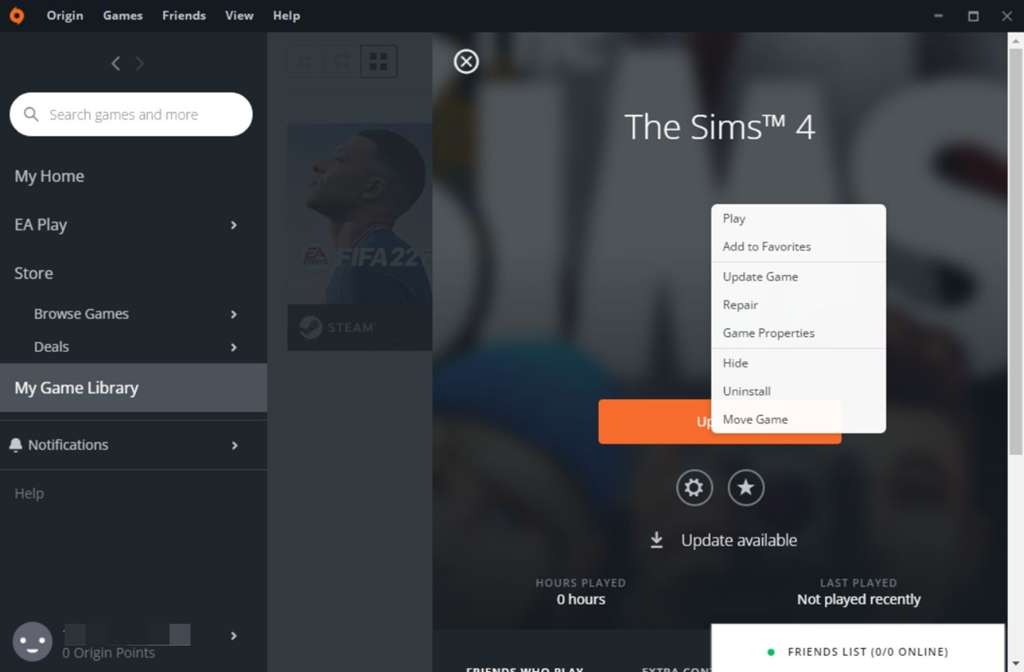 Origin client repair game option